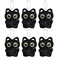 Goktvai 6pcs Cat Plush Keychain, Adorable Black Cat Bag Charm with Squeaky Sound Animal Lover Gifts Accessory for Handbags Backpacks