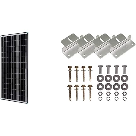 Renogy 100W Solar Panel 12 Volt Monocrystalline Sleek, Black Frame & Solar Panel Mounting Z Brackets Lightweight Aluminum Corrosion-Free Construction