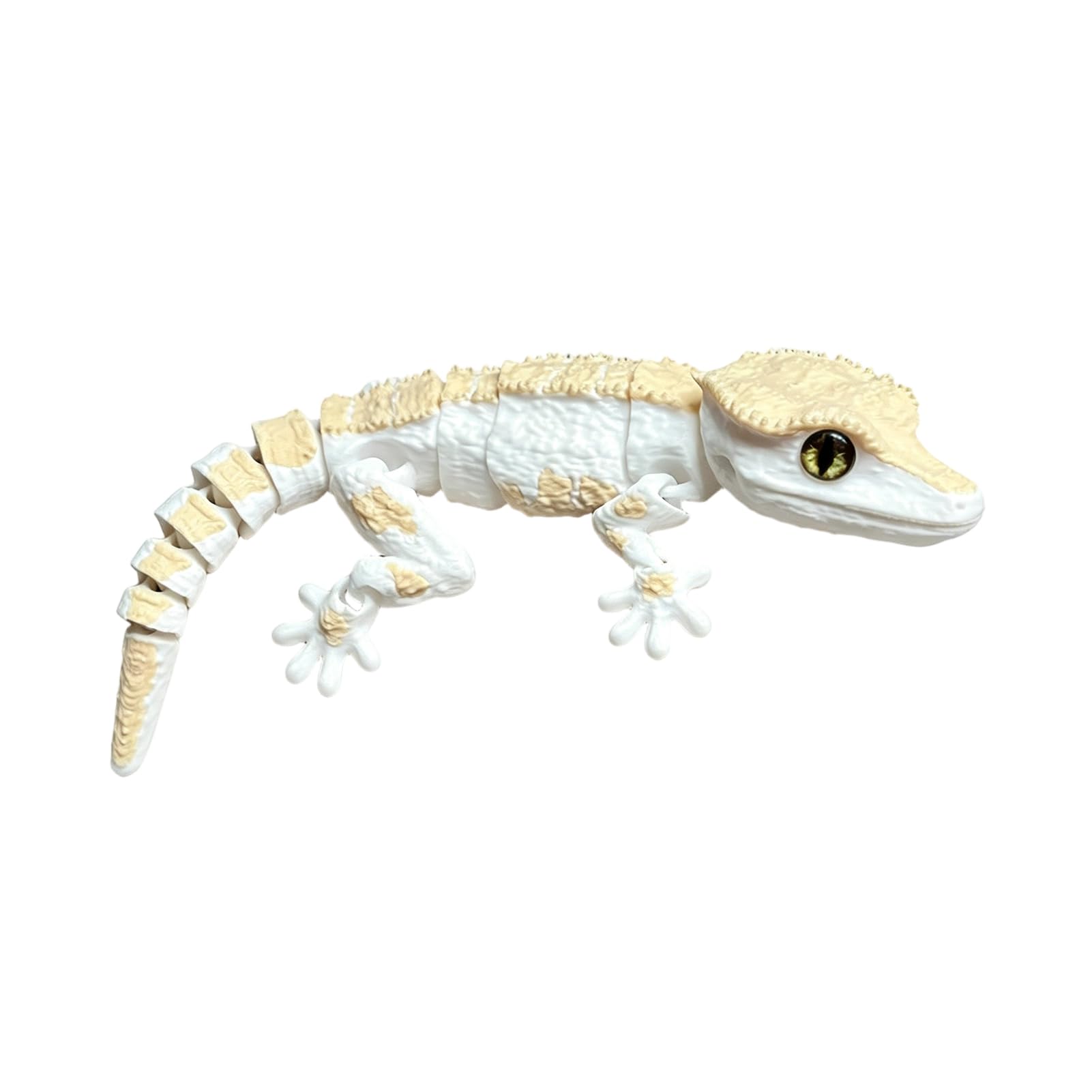 RetroNest 3D Printed Crested Gecko Plush With Movable Joints & Magnetic Feature,Realistic Reptile Figurine For Desktop Refrigerator Fun Fidget Toy & Stress Relief Gift For Coll White & Yellow