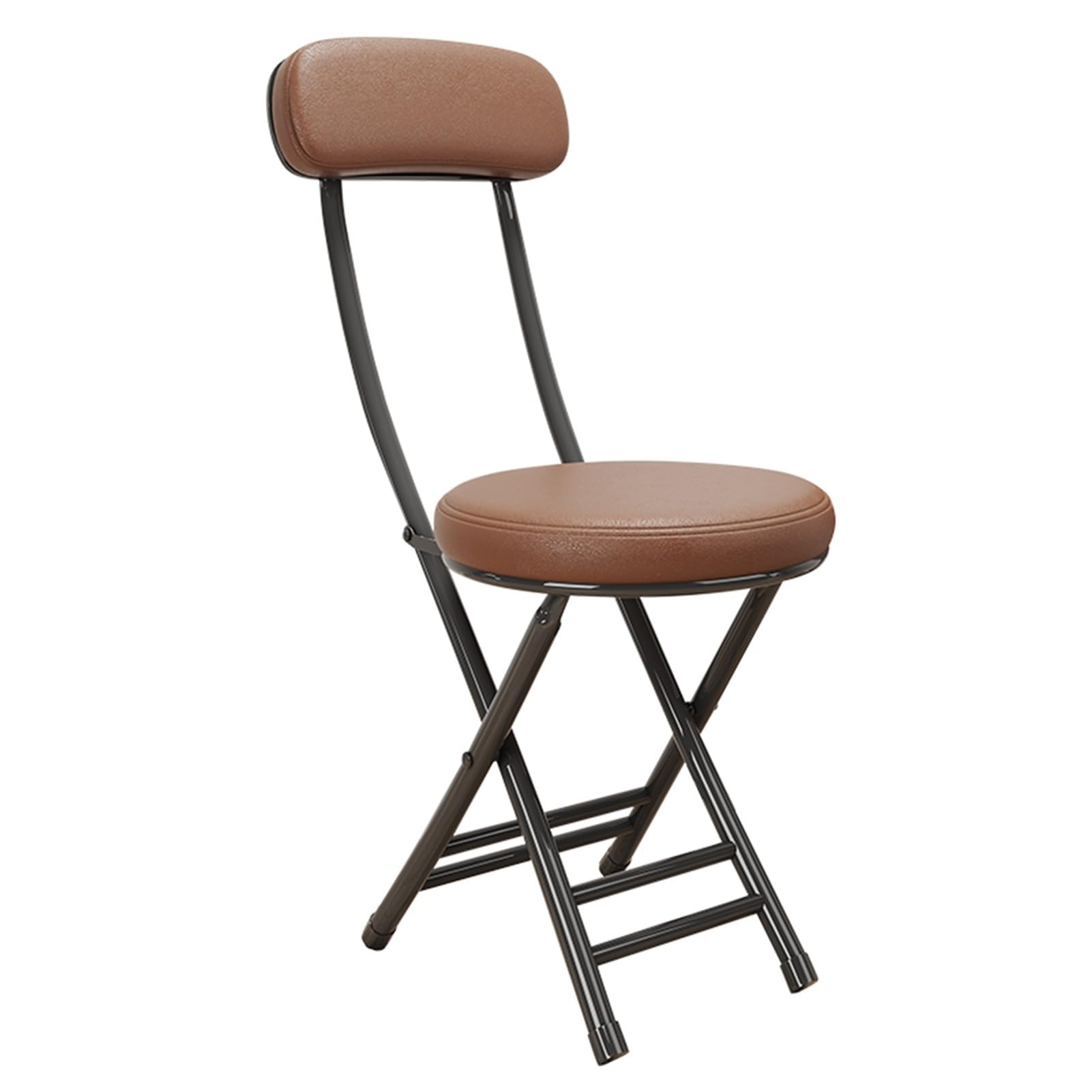 Genérico Taburete De Bar Plegable con Respaldo, Taburete Plegable Portátil, Taburete Plegable Redondo Acolchado De Cuero De PU, 150kg De Capacidad(Brown)