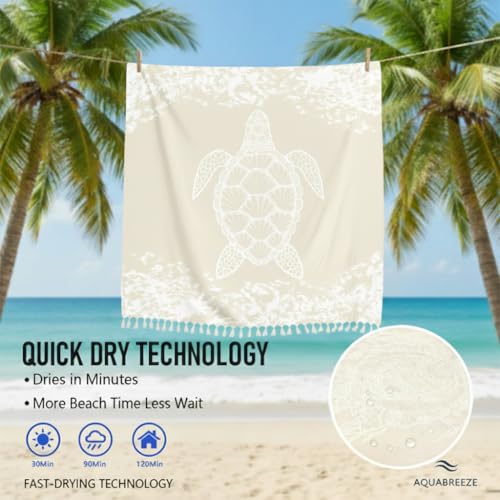 Image of Yongoes Oversized Turkish Beach Towel Blanket Cotton Giant XL Sandproof Towels Huge Linen XXL Extra Large Big Throw Quilt Blankets for Adults Beige Turtle
