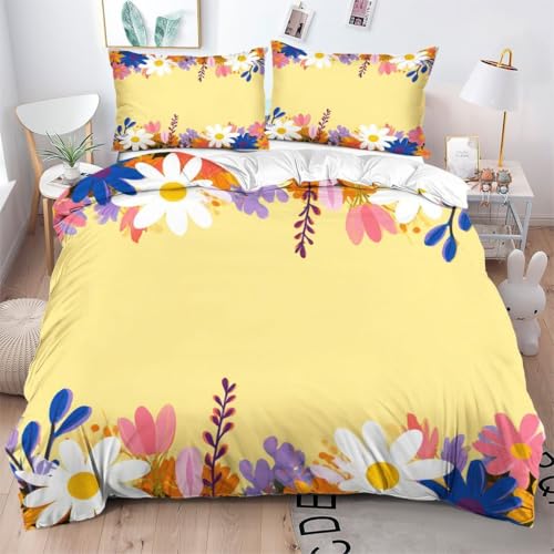 Fotmung Funda Nórdica 240x260 cm Estampado Flores Coloridas, Funda Nórdica Extra Grande + 2 Fundas de Almohada, Resistente al Lavado y al Desgaste, Transforma tu Cama en una Obra de Arte-D324