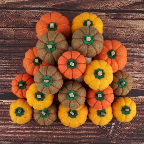 Tudomro 25 Pcs Fall Pumpkins Decorations Mini Felt Pumpkins Ornaments Gift