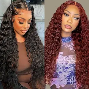 Natural Color 13x6 Deep Wave Lace Front Wigs 24 Inch+Reddish Brown 13x4 Deep Wave Lace Front Wigs 32 Inch