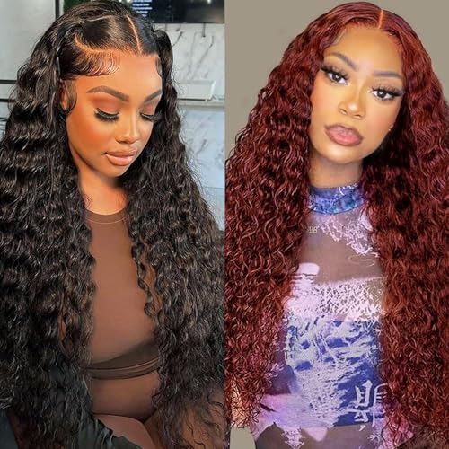 Natural Color 13x6 Deep Wave Lace Front Wigs 24 Inch+Reddish Brown 13x4 Deep Wave Lace Front Wigs 32 Inch