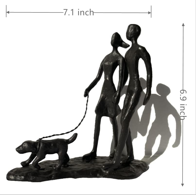 Couple and Dog Cast Iron Sculpture, Romantic Couple Love Metal Art Decor, Family Love Statue, Dog Lover Gifts for Couple - Image 9