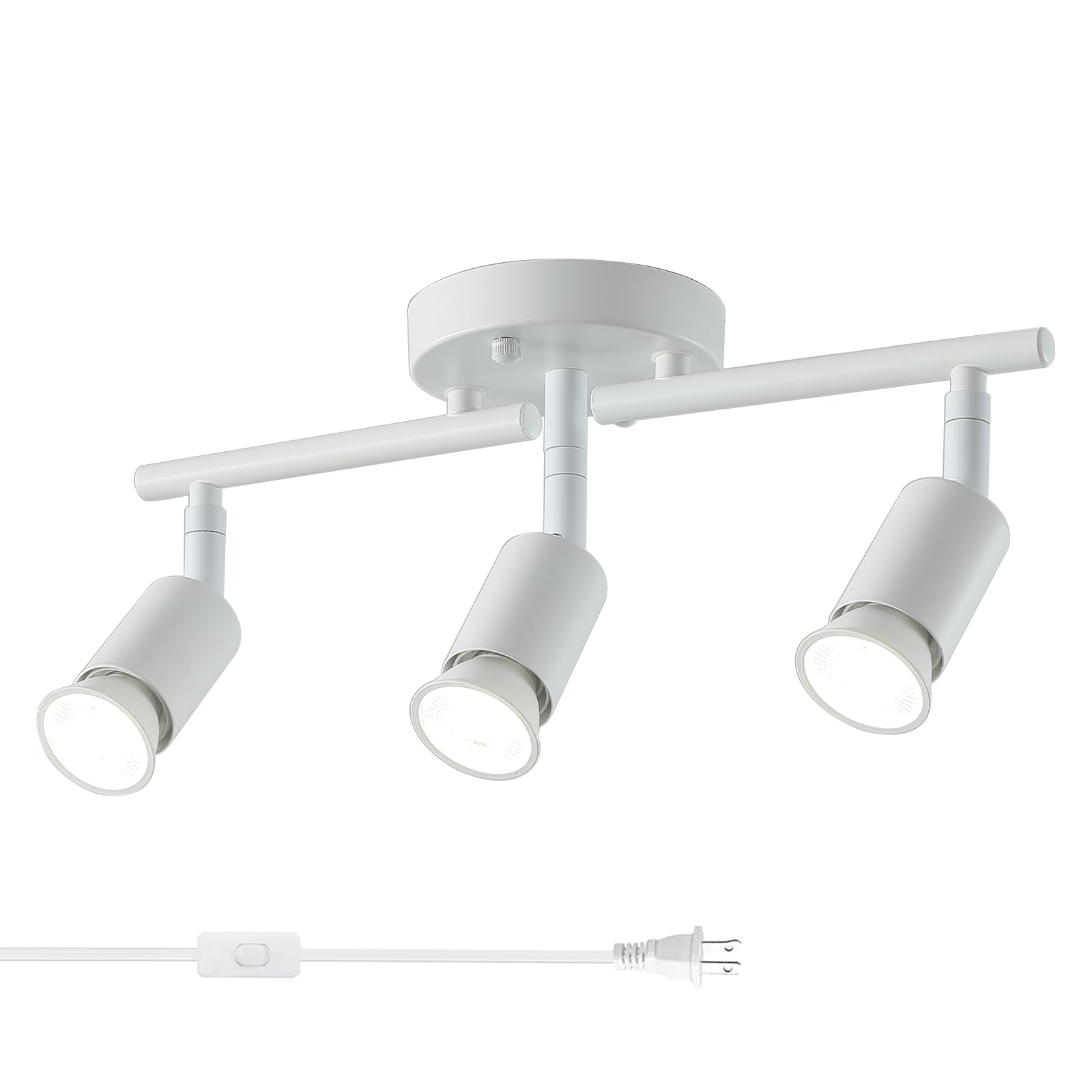 vivihobb Plug in Track Light White 3 Light Plug in Ceiling Lighting Fixture with 16.4' Long Cord,3 Way Ceiling Spotlight,Rotatable Wall Mount Light Head