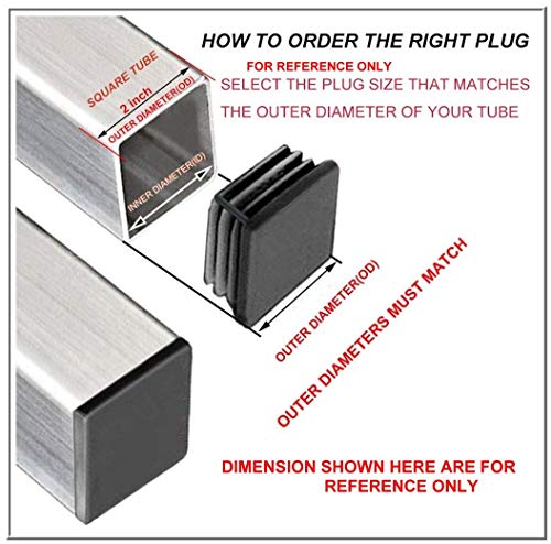 10 Pack: (1-1/4", 10-14 Ga) Square Black Plastic Plug, Tubing End Cap, Furniture Chair Glide Inserts | Fencing Post End Inserts 1.25 Inch OD Plugs | by SBD
