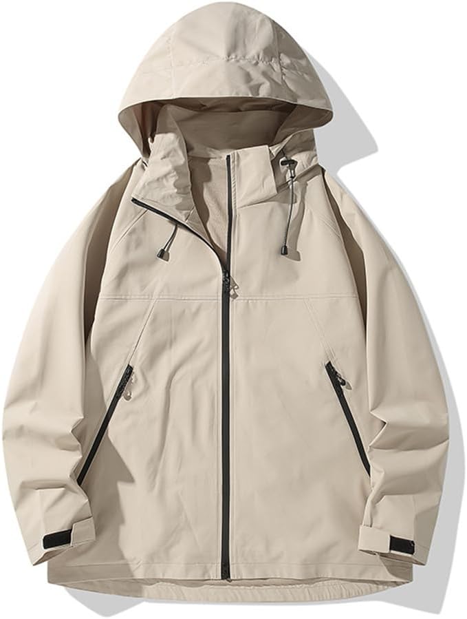 Men’s Hooded Outdoor Soft Shell Jacket Lightweight Windbreaker Unisex Jackets Hiking Active Tops 2024