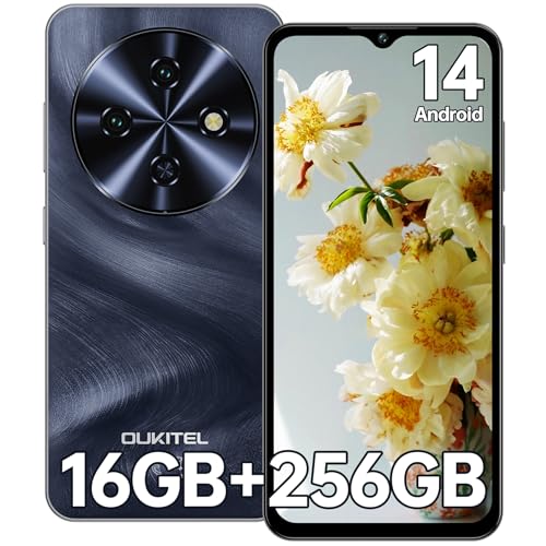 OUKITEL C5 Telefonos Moviles Libres 2025-16GB RAM+256GB ROM/TF 1TB Smartphone, Batería 5000mAh, 6.52' HD Pantalla Android 14 Telefono Movil, Cámara 13MP+5MP, 4G Dual SIM/Face ID/Altavoz 95 dB, Negro