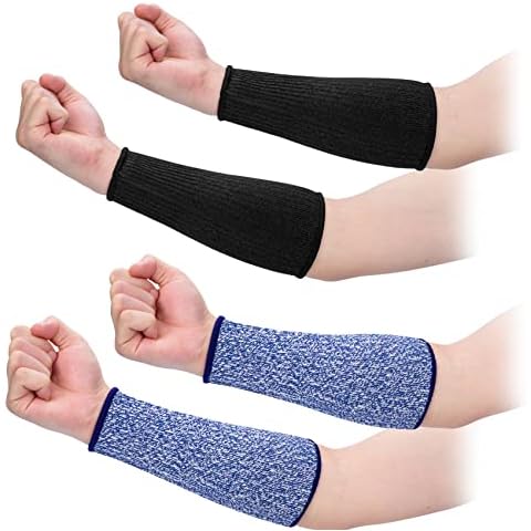 ANCIRS 2 Pairs 22cm Cut Resistant Sleeves for Arm Protection, Protective Arm Sleeve Guards for Dog Bite, Cooking, Sun Exposure Burn- Blue & Black Cover