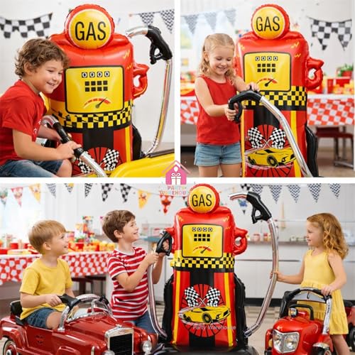 Image of Party Warehouse Racing Car Gas Standee Balloon for Kids Birthday Party Decoration|Large (XL) size Self Standing Foil Balloon| Car Theme & Birthday party supplies|Boys Birthday, Racing Theme Decoration