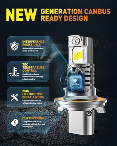 Image of Termitor H13 /9008 LED Bulbs, 100,000LM Brightness High /Low Beam, 85000+ Hours Long Service Life, 6500K Cool White, Real 1:1 Halogen Size H13 Fog Light Bulbs, 3 Mins Plug N Play, Pack of 2