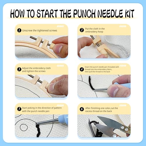 Image of Perycomly Punch Needle Kit for Adults Beginner, DIY Color Field Punch Needle Embroidery Kit Include Hoop, Instruction, Great Home Decor Gift - 20x20 cm