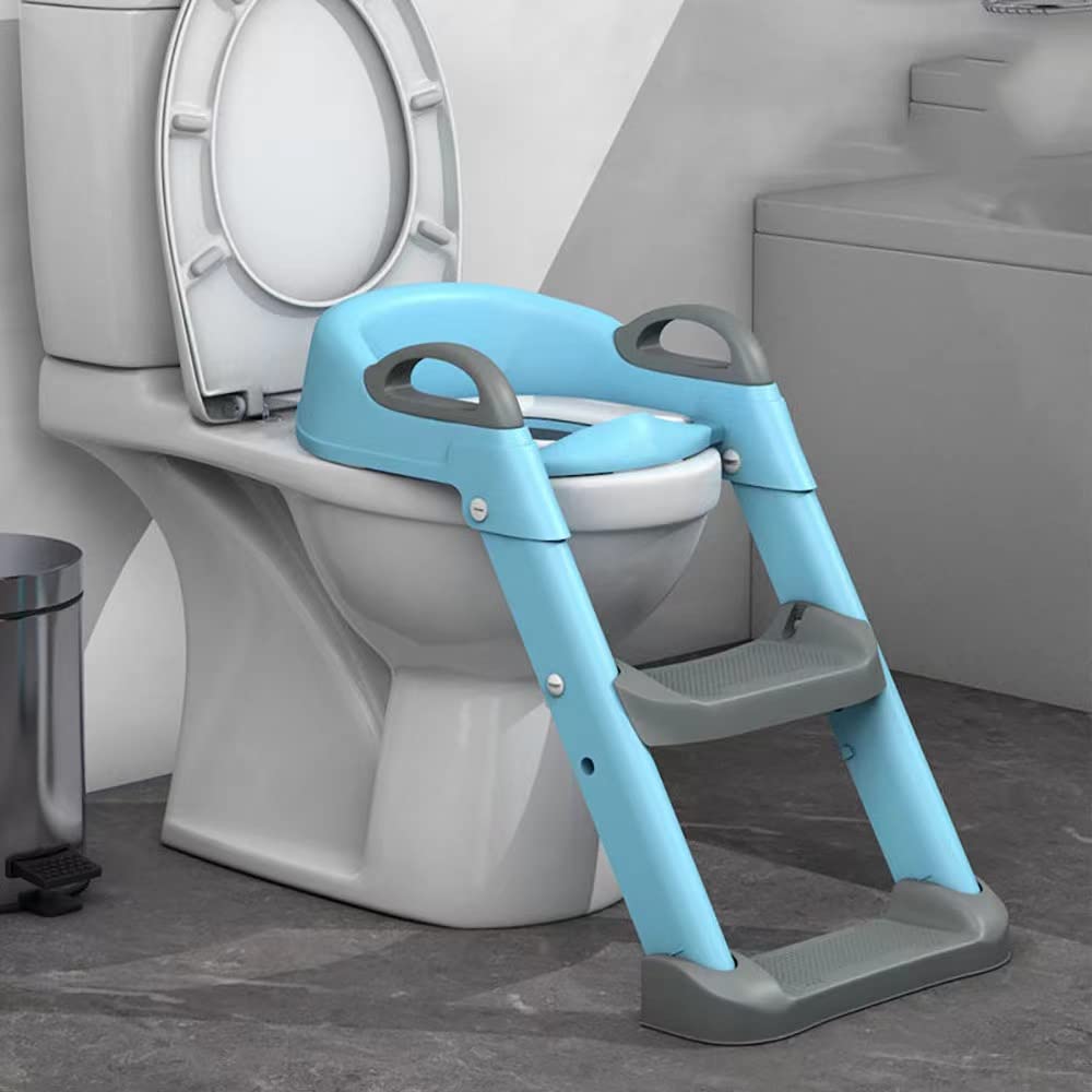 baybal Potty Training Seat with Adjustable Ladder, Kid’s Toilet with Non-Slip Step Stool Ladder, Potty Training Ladder, Potty Chair with Soft Cushion Suitable for Boys Girls Kids Toddles (Blue)