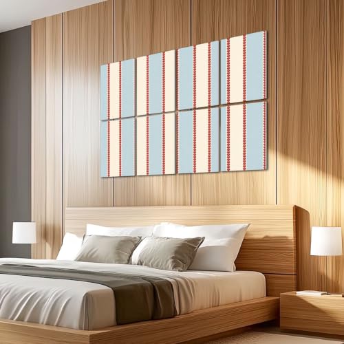 8 Pack Paneles Acústicos Artísticos Absorbentes de Sonido con Rayas Verticales Continuas en Azul Claro, Cremas y Rojo, Paneles Decorativos para Pared Aislantes Acústicos Autoadhesivos para Estudios de Grabación y Oficina 48"x32" miniatura 5