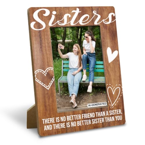 No Better Friend Than a Sister 4x6 Inch Rustic Wooden Picture Frame Best Sister Birthday Gifts Holiday Christmas Gifts Living Room Home Office Table Decor Rustic Photo Frames 4 x 6 with Stand