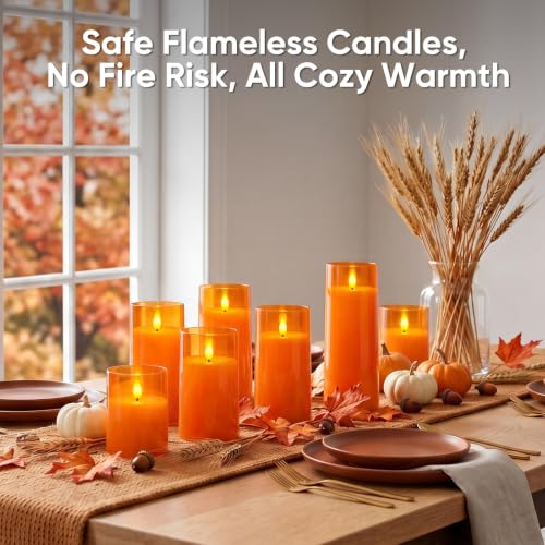 Image of Raycare Orange Halloween Battery Operated Flameless LED Candles with Remote | Acrylic Warm Lighting, Autumn Atmosphere for Halloween Party, Thanksgiving Dinner, Fall Harvest Festival Home Decor, Set of 5