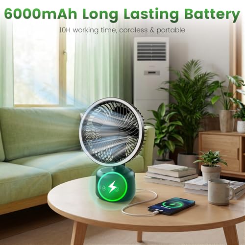 COWSAR 4-in-1 Camping Fan Rechargeable, Portable Battery Powered Fan with Light & Remote, 4-Speed, 330° Oscillation, Type-C, Table/Wall/Hang/Tripod for Indoor, Outdoor, Tent, Travel, Fishing, Black — view 6