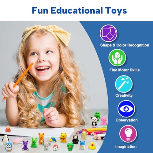 image for Gomimeor Animal Erasers for Kids, 35 Pcs Cute Puzzle Pencil Erasers fo
