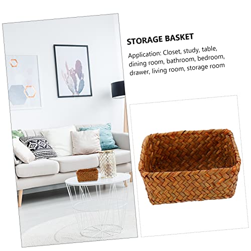 Image of Outanaya Simple Storage Basket Seagrass Woven Multifunctional Container Bread Basket Rustic Decor