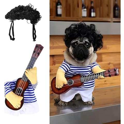 Halloween Dog Guitar Costume with Wig Cover