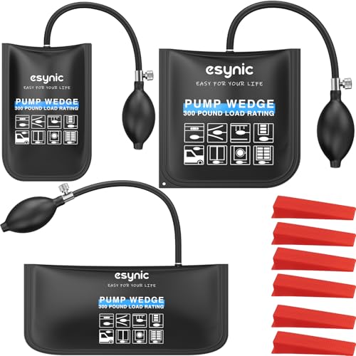 eSynic 3-Pack Durable Air Wedge Bags Kit - 440LB/200KG Heavy Duty Air Bags for Lifting Tool Capacity with Anti-Slip Surface- Includes 6 Durable Wedges for Door/Window/Furniture Installation