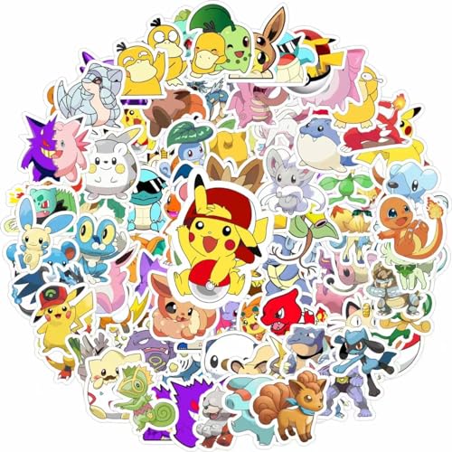 Image of 100Pcs Cartoon Pokemon Stickers for Suitcase Skateboard Laptop Computer Water Bottles Car Decal Waterproof Sticker.