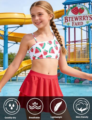 Image of RAISEVERN Girls Swimsuit 3 Piece Bathing Suits Cute Swimwear for 5-12 Years