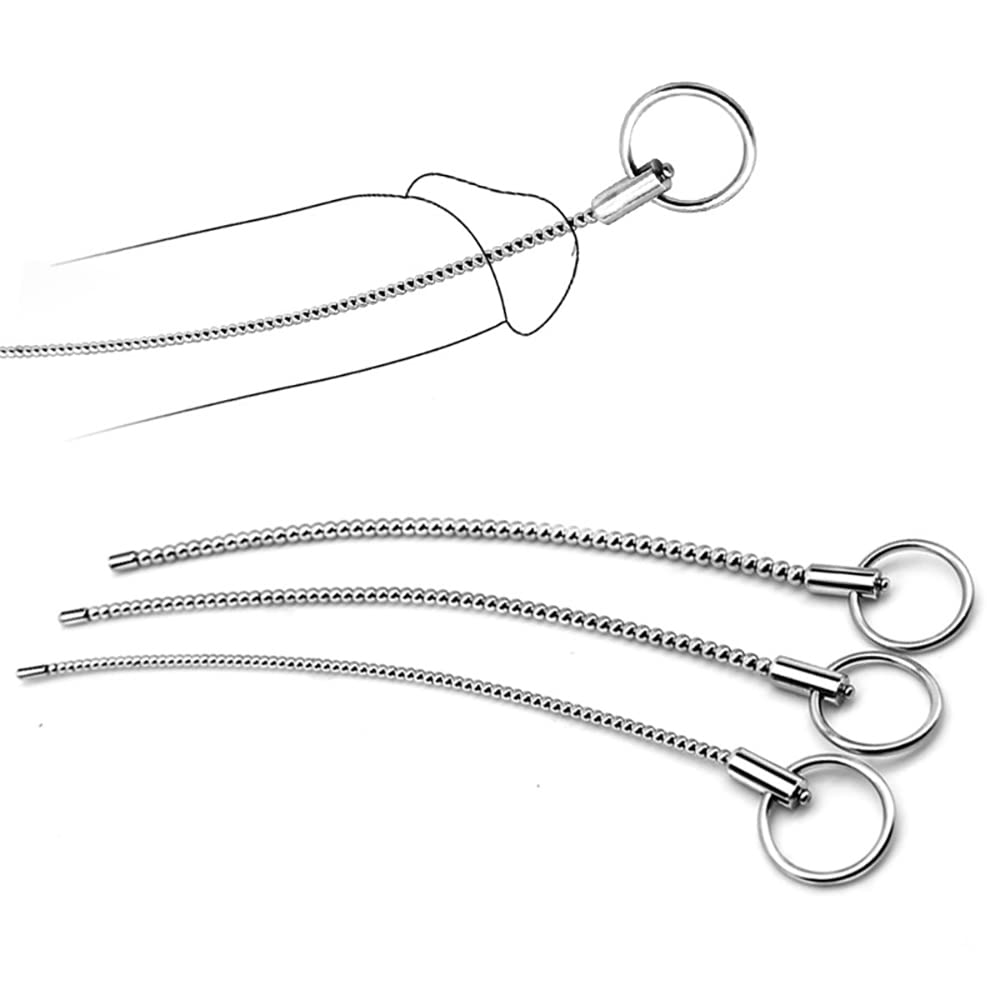 Kuaecr Edelstahl Urethral Katheter Dilatatoren Penis Plugs Masturbation Sounding Harnröhrenperle Penis Stick mit Ring Harnröhren Plug Mann Harnröhrensonden Sexspielzeug für Männer (S+M+L)