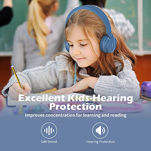 Image of AILIHEN I35 Kids Headphones for School with Mic, 93dB Safe Volume, Blue | Wired On Ear Headphones for Girls Boys, 3.5mm Foldable Lightweight for Classroom Chromebook, Laptop, Computer, Tablet