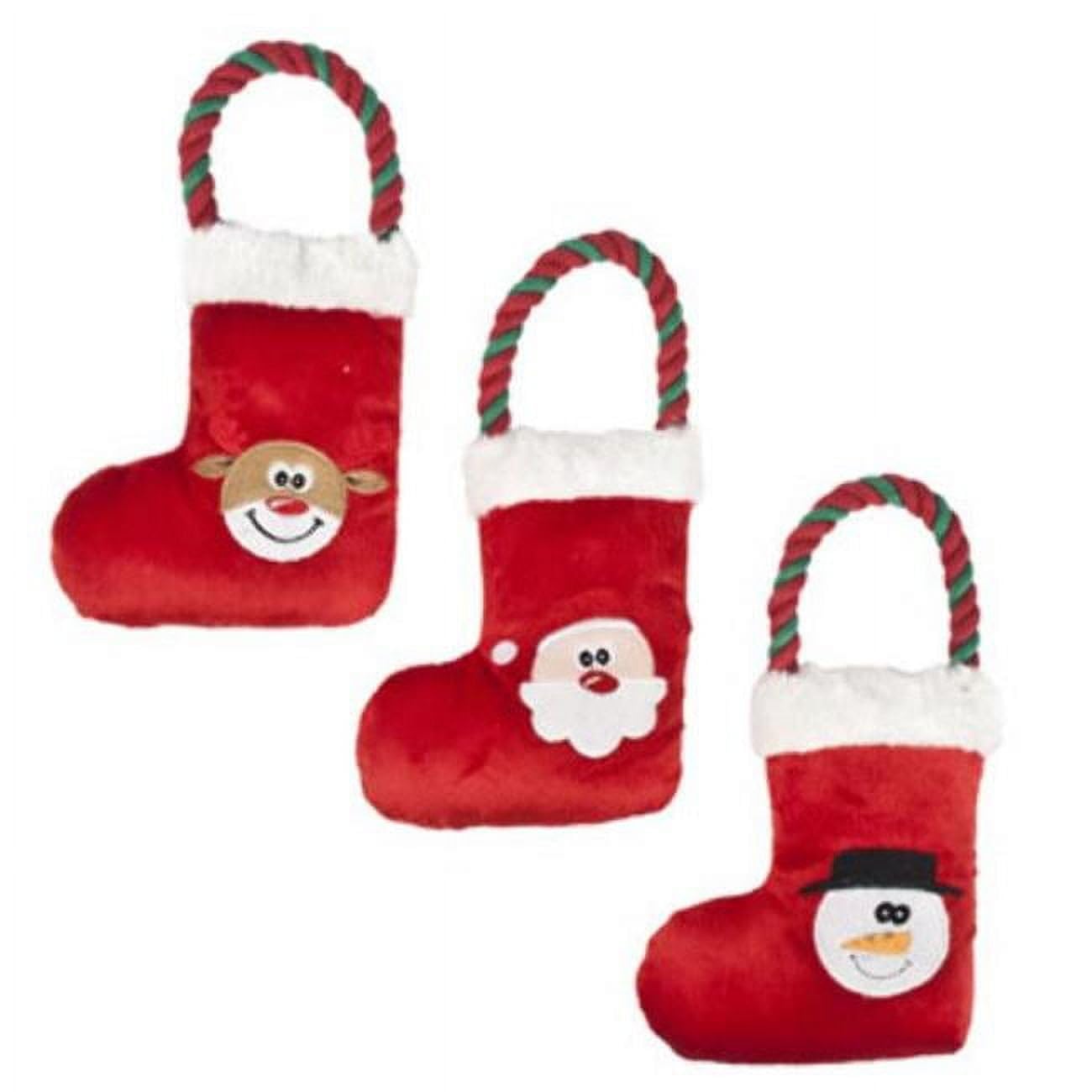 DOG TOY CHRISTMAS STOCKING ROPE W SQUEAKER 3 ASSORTED IN PDQ Case Pack of 36