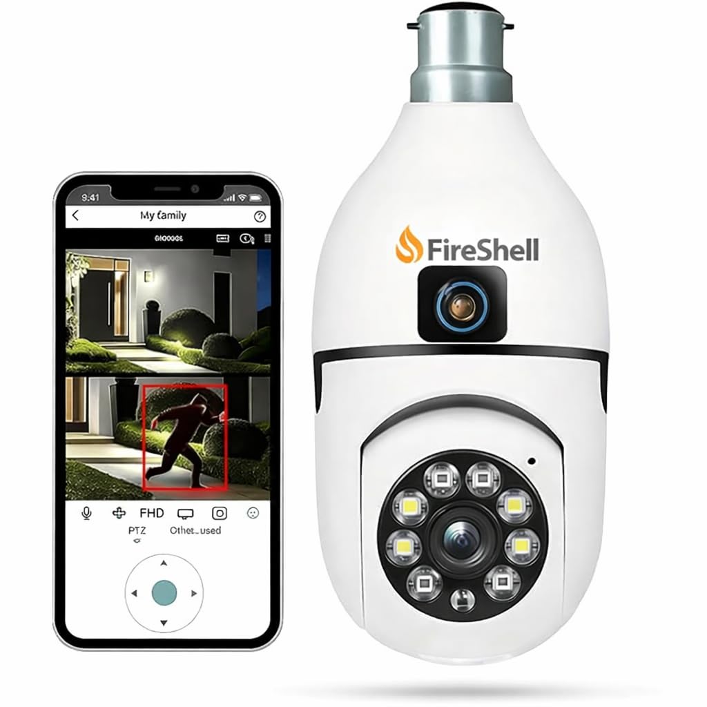 Fireshell Dual Lens 4MP/8MP PTZ Outdoor WiFi Security Camera with 360° Pan Tilt, Color Night Vision, Motion Detection Alerts, Two-Way Audio, Wireless Light Bulb CCTV, Weatherproof Surveillance Camera-picture-12