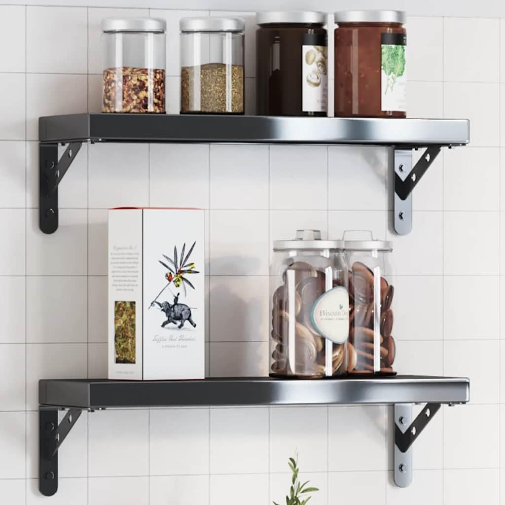 Supporti per mensole in acciaio inox, nero, 15 x 2,5 x 11,5 cm, 4 pezzi, con console da parete, mensola sospesa, mensola sospesa, libreria e portaspezie, salvaspazio e moderno