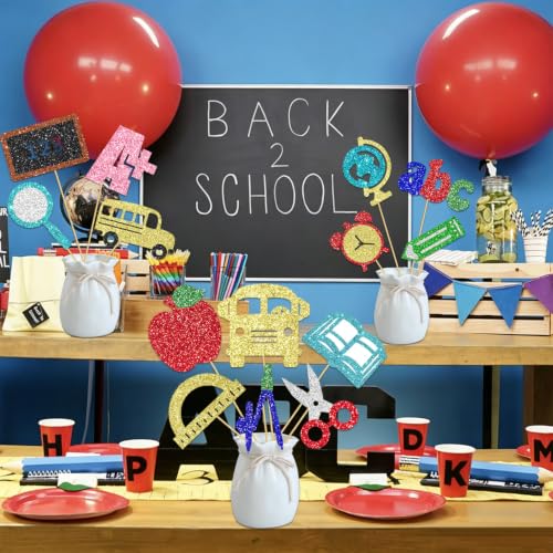 Image of Back to School Party Centerpiece Sticks Glitter Back to School Table Decorations 16Pcs First Day of School Table Toppers Classroom Party Decorations for School Birthday Party Supplies