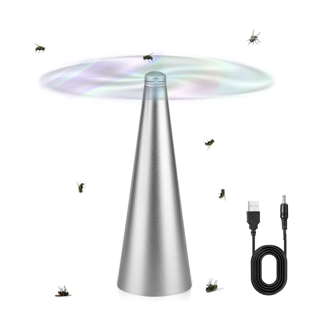 mizikuu Fly Fans for Tables, USB Powered Rechargeable Portable Fly Repellent Fan Food Bug Fans for Restaurants, Picnic, BBQ, Camping (Silver)