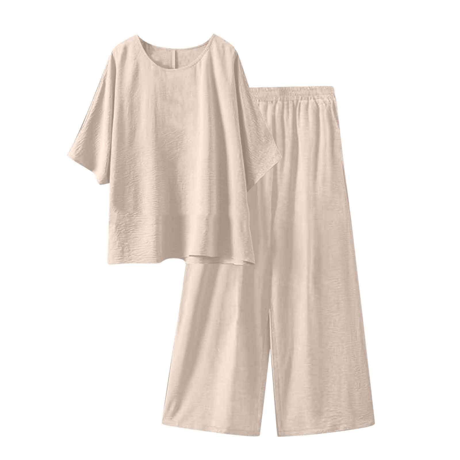Lounge Sets for Women Plus Size 2025 Summer Casual 2 Piece Outfits Solid Plain Shirts and Cropped Pants