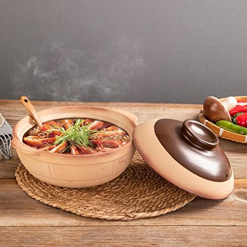 HLONGG Kitchen Stoneware Cooking Pot Tureen Soup Casserole Dish with Lid, Chinese Soup/Clay/Earthen Pot with Double Handlelid Ceramic Cookware Round,500ml