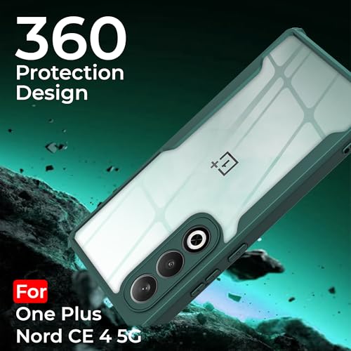 Image of A rtistque Transparent Back Cover Case Compatible with OnePlus Nord CE 4 | Acrylic Armor | Anti-Drop | Shockproof TPU Edge | OnePlus Nord CE 4 Back Cover - Green