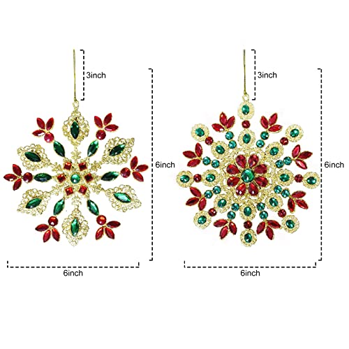 Colorful Crystal Christmas Snoflake Ornaments, Metal With Glitter Snowflake Hanging Decor For Xmas Tree And Garden Decor Yard Art 6 In #TOP3