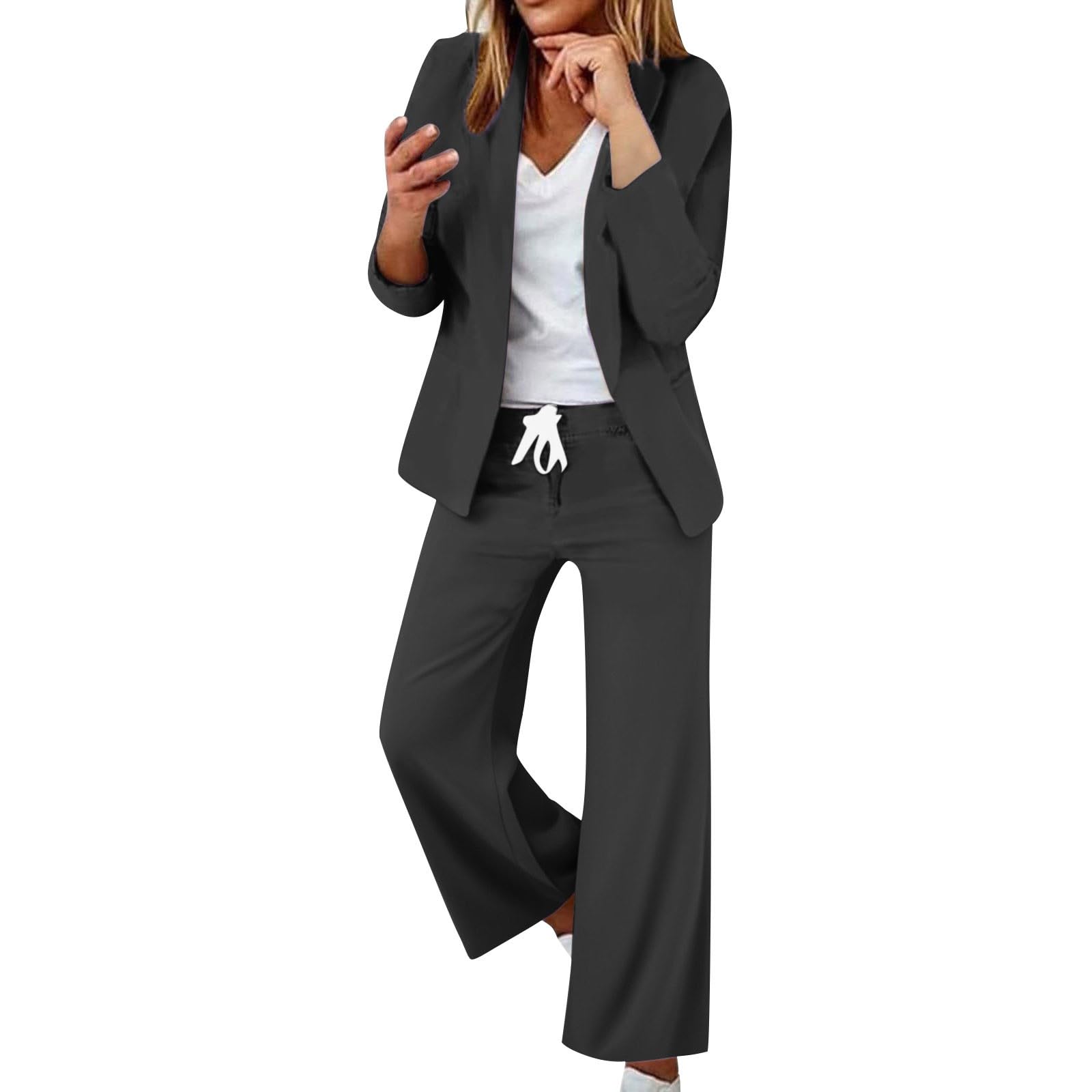 Womens Blazers Suit Jackets Business Casual Blazer Jacket and Wide Leg Pants Outfits Set Work Office Pantsuit