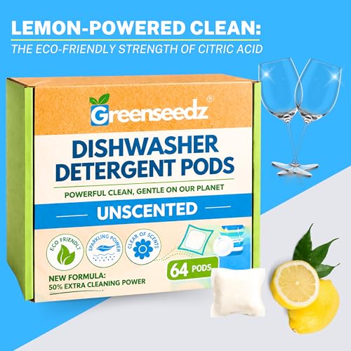 Dishwasher Detergent Pods Free & Clear, Unscented, Eco Friendly, Cuts Grease, 64 Count, Powerful Formula for Sparkling Clean Dishes, Automatic Dishwasher Safe — view 4