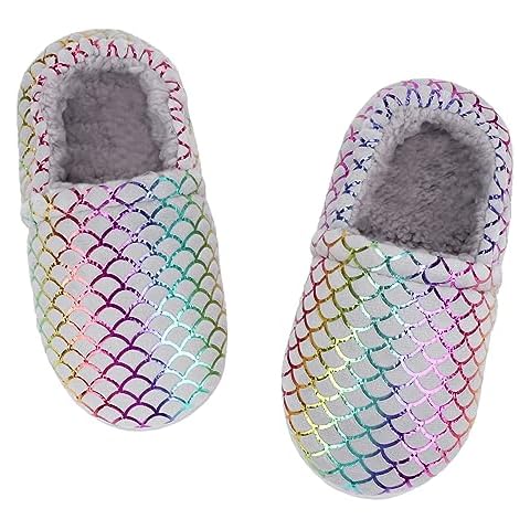 Secret Slippers Mermaid Princess Slipper - Girls' Big Kid Size, Gray Glitter, Memory Foam House Shoes Cover