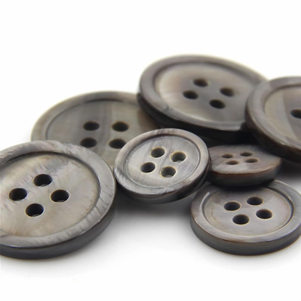 Grau Natürliche Muschelknöpfe 4 Löcher 100 Stück/Packung Nähknopf 9mm/10mm/11mm/12mm/15mm/18mm/20mm/23mm/25mm (Grau Natürliches Muschel 4 Löcher - 25mm)