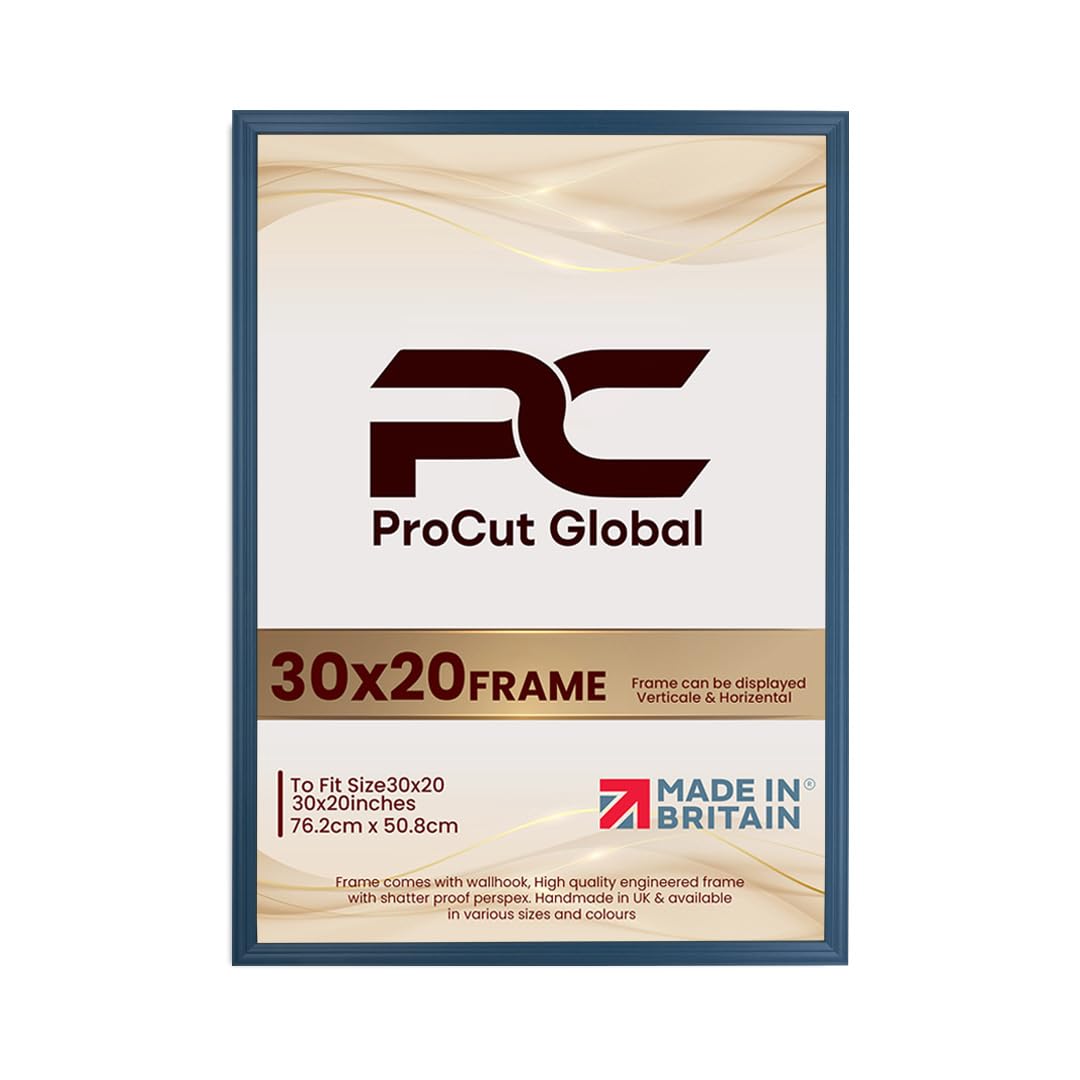 Procut Global 30x20 Navy Blue Picture Frames - Classic Wooden Photo Frame with Shatterproof Perspex for Wall or Tabletop - Perfect for Posters, Certificates & Prints - Sizes & Colors Available