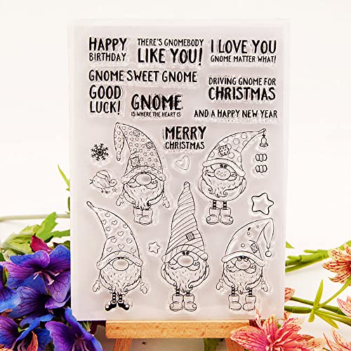 5Pcs Gnome Clear Stamps Merry Christmas Blessing Words Pattern Transparent Seal Stamps For Holiday Card Making Decoration And Diy Scrapbooking Album Diy Crafts #TOP6