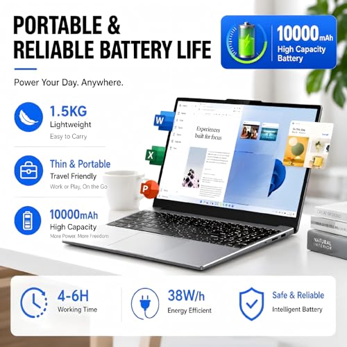 Image of 15.6-inch laptop,8GB DDR 256GB SSD expandable to 1TB,portable laptop computer, AMD CPU up to 3.2 GHz, Numeric Keypad,10000mAh battery,USB3.0 interface,WiFi5,BT4.2, webcam, Type-C,Numpad,slim laptops