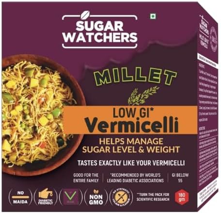 Sugar Watchers Low GI Vermicelli, Sevai, Sewaiyan | No Maida | Diabetic Friendly | For Weight Loss | 100% Natural - No palm oil or preservatives | Sustainable and Vegan | Good For Heart Health | Good for kids and entire family | 180 gm (Pack of 1)