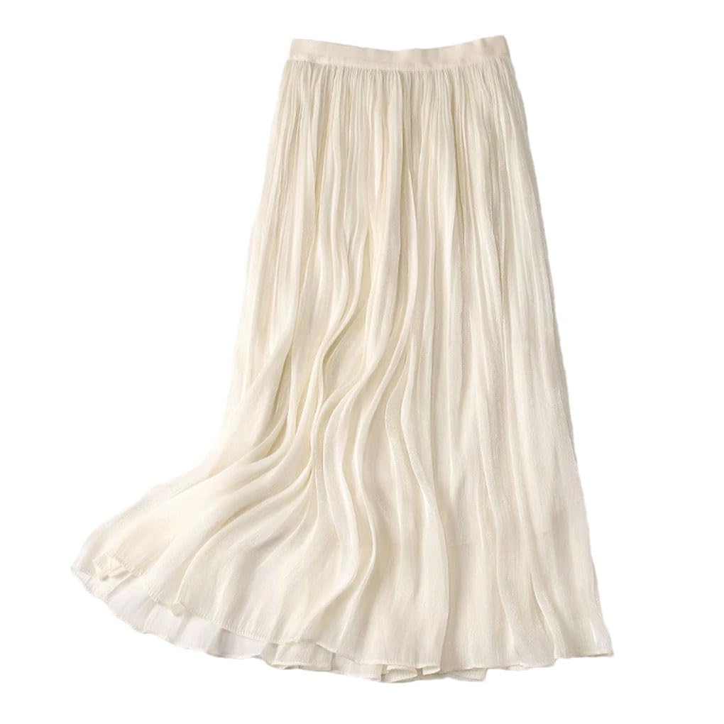 Jupe plissée de couleur unie pour femme - Jupe trapèze décontractée à taille élastique