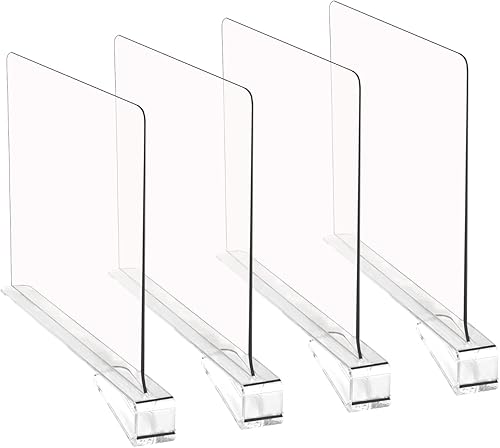 J1ST Paquete de 4 separadores de estantes acrílicos para organización de armario, estante transparente y separador para organización en dormitorio y